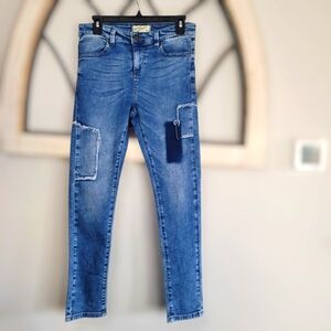 Edge Of Reason Medium Wash Distressed Patchwork Skinny Denim Jeans Size 29